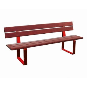 Banc bois/acier Riga Procity, bois exotique, lg. 2000 mm, peint/zinc, fixation/platines - Acajou/Rouge signalisation