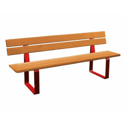 Banc bois/acier Riga Procity, bois exotique, lg. 2000 mm, peint/zinc, fixation/platines - Chêne clair/Rouge signalisation
