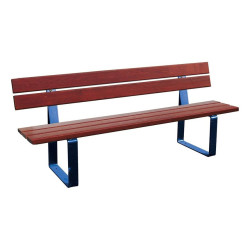 Banc bois/acier Riga Procity, bois exotique, lg. 2000 mm, peint/zinc, fixation/platines - Acajou/Bleu gentiane