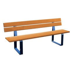 Banc bois/acier Riga Procity, bois exotique, lg. 2000 mm, peint/zinc, fixation/platines - Chêne clair/Bleu gentiane