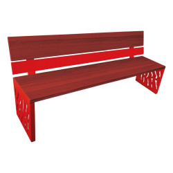 Banc bois/acier Venise Procity, dossier acier/bois, lg. 1800 mm, peint/zinc, fixation/platines - Acajou/Rouge signalisation