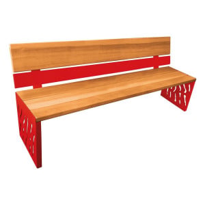Banc bois/acier Venise Procity, dossier acier/bois, lg. 1800 mm, peint/zinc, fixation/platines - Chêne clair/Rouge signalisation