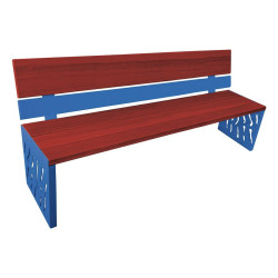 Banc bois/acier Venise Procity, dossier acier/bois, lg. 1800 mm, peint/zinc, fixation/platines - Acajou/Bleu gentiane