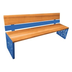 Banc bois/acier Venise Procity, dossier acier/bois, lg. 1800 mm, peint/zinc, fixation/platines - Chêne clair/Bleu gentiane