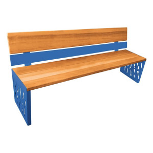 Banc bois/acier Venise Procity, dossier acier/bois, lg. 1800 mm, peint/zinc, fixation/platines - Chêne clair/Bleu gentiane