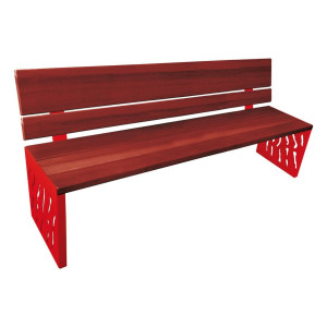 Banc bois/acier Venise Procity, dossier bois, lg. 1800 mm, peint/zinc, fixation/platines - Acajou/Rouge signalisation