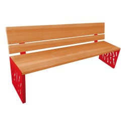 Banc bois/acier Venise Procity, dossier bois, lg. 1800 mm, peint/zinc, fixation/platines - Chêne clair/Rouge signalisation