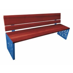 Banc bois/acier Venise Procity, dossier bois, lg. 1800 mm, peint/zinc, fixation/platines - Acajou/Bleu gentiane