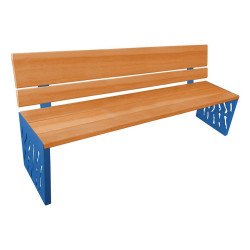 Banc bois/acier Venise Procity, dossier bois, lg. 1800 mm, peint/zinc, fixation/platines - Chêne clair/Bleu gentiane