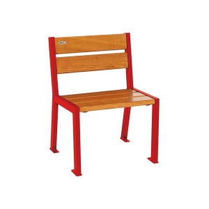Fauteuil bois/acier Silaos 5 lames Procity, sans accoudoir, lg. 600 mm, fixation/platines - Chêne clair/Rouge signalisation