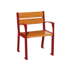 Fauteuil bois/acier Silaos 5 lames Procity, avec accoudoir, lg. 600 mm, fixation/platines - Chêne clair/Rouge pourpre