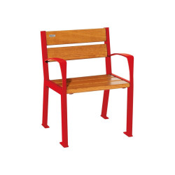 Fauteuil bois/acier Silaos 5 lames Procity, avec accoudoir, lg. 600 mm, fixation/platines - Chêne clair/Rouge signalisation