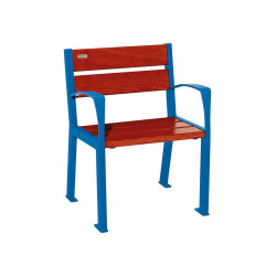 Fauteuil bois/acier Silaos 5 lames Procity, avec accoudoir, lg. 600 mm, fixation/platines - Acajou/Bleu gentiane
