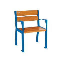 Fauteuil bois/acier Silaos 5 lames Procity, avec accoudoir, lg. 600 mm, fixation/platines - Chêne clair/Bleu gentiane