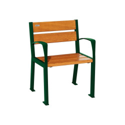 Fauteuil bois/acier Silaos 5 lames Procity, avec accoudoir, lg. 600 mm, fixation/platines - Chêne clair/Vert mousse