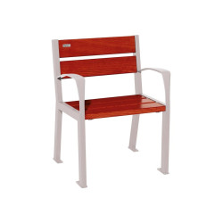 Fauteuil bois/acier Silaos 5 lames Procity, avec accoudoir, lg. 600 mm, fixation/platines - Acajou/Gris soie