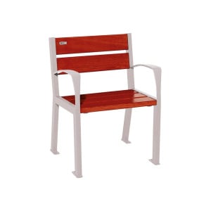 Fauteuil bois/acier Silaos 5 lames Procity, avec accoudoir, lg. 600 mm, fixation/platines - Acajou/Gris soie