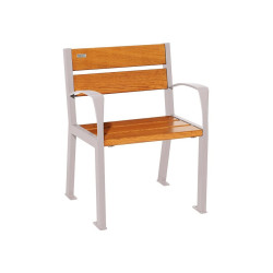 Fauteuil bois/acier Silaos 5 lames Procity, avec accoudoir, lg. 600 mm, fixation/platines - Chêne clair/Gris soie