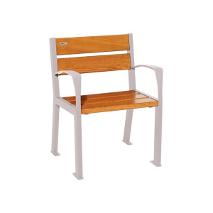 Fauteuil bois/acier Silaos 5 lames Procity, avec accoudoir, lg. 600 mm, fixation/platines - Chêne clair/Gris soie