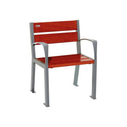 Fauteuil bois/acier Silaos 5 lames Procity, avec accoudoir, lg. 600 mm, fixation/platines - Acajou/Gris Procity