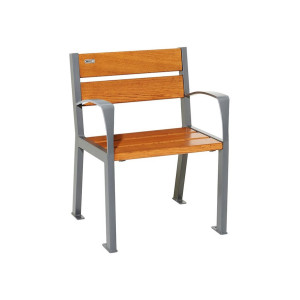 Fauteuil bois/acier Silaos 5 lames Procity, avec accoudoir, lg. 600 mm, fixation/platines - Chêne clair/Gris Procity