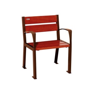 Fauteuil bois/acier Silaos 5 lames Procity, avec accoudoir, lg. 600 mm, fixation/platines - Acajou/Aspect Corten