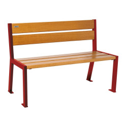 Banc bois/acier Silaos 5 lames Procity, sans accoudoir, lg. 1200 mm, fixation platines - Chêne clair/Rouge pourpre