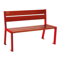 Banc bois/acier Silaos 5 lames Procity, sans accoudoir, lg. 1200 mm, fixation platines - Acajou/Rouge signalisation