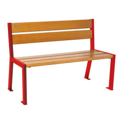 Banc bois/acier Silaos 5 lames Procity, sans accoudoir, lg. 1200 mm, fixation platines - Chêne clair/Rouge signalisation