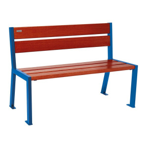 Banc bois/acier Silaos 5 lames Procity, sans accoudoir, lg. 1200 mm, fixation platines - Acajou/Bleu gentiane