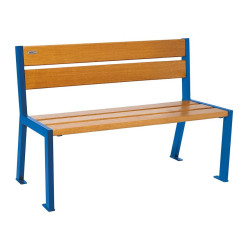 Banc bois/acier Silaos 5 lames Procity, sans accoudoir, lg. 1200 mm, fixation platines - Chêne clair/Bleu gentiane