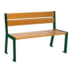 Banc bois/acier Silaos 5 lames Procity, sans accoudoir, lg. 1200 mm, fixation platines - Chêne clair/Vert mousse