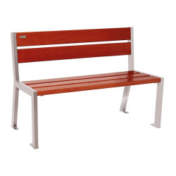 Banc bois/acier Silaos 5 lames Procity, sans accoudoir, lg. 1200 mm, fixation platines - Acajou/Gris soie