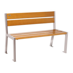 Banc bois/acier Silaos 5 lames Procity, sans accoudoir, lg. 1200 mm, fixation platines - Chêne clair/Gris soie