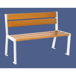 Banc bois/acier Silaos 5 lames Procity, sans accoudoir, lg. 1200 mm, fixation platines - Chêne clair/Blanc pur