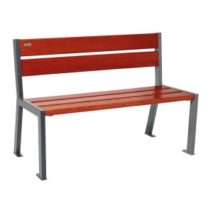 Banc bois/acier Silaos 5 lames Procity, sans accoudoir, lg. 1200 mm, fixation platines - Acajou/Gris Procity