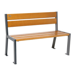 Banc bois/acier Silaos 5 lames Procity, sans accoudoir, lg. 1200 mm, fixation platines - Chêne clair/Gris Procity
