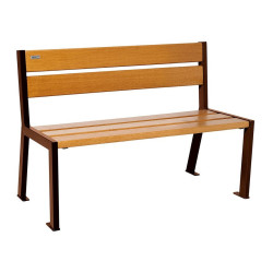 Banc bois/acier Silaos 5 lames Procity, sans accoudoir, lg. 1200 mm, fixation platines - Chêne clair/Aspect Corten