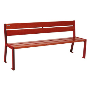 Banc bois/acier Silaos 5 lames Procity, sans accoudoir, lg. 1800 mm, fixation platines - Acajou/Rouge pourpre