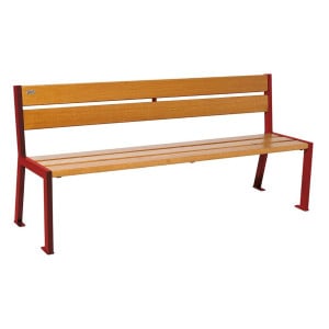 Banc bois/acier Silaos 5 lames Procity, sans accoudoir, lg. 1800 mm, fixation platines - Chêne clair/Rouge pourpre
