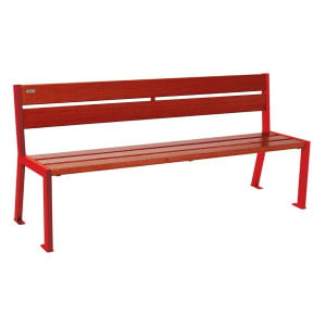 Banc bois/acier Silaos 5 lames Procity, sans accoudoir, lg. 1800 mm, fixation platines - Acajou/Rouge signalisation