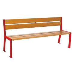 Banc bois/acier Silaos 5 lames Procity, sans accoudoir, lg. 1800 mm, fixation platines - Chêne clair/Rouge signalisation