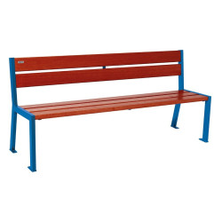 Banc bois/acier Silaos 5 lames Procity, sans accoudoir, lg. 1800 mm, fixation platines - Acajou/Bleu gentiane