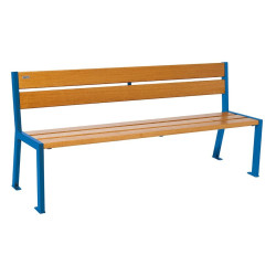 Banc bois/acier Silaos 5 lames Procity, sans accoudoir, lg. 1800 mm, fixation platines - Chêne clair/Bleu gentiane
