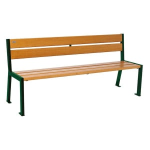 Banc bois/acier Silaos 5 lames Procity, sans accoudoir, lg. 1800 mm, fixation platines - Chêne clair/Vert mousse