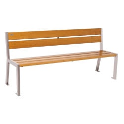 Banc bois/acier Silaos 5 lames Procity, sans accoudoir, lg. 1800 mm, fixation platines - Chêne clair/Gris soie