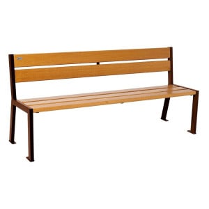 Banc bois/acier Silaos 5 lames Procity, sans accoudoir, lg. 1800 mm, fixation platines - Chêne clair/Aspect Corten