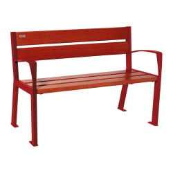 Banc bois/acier Silaos 5 lames Procity, avec accoudoir, lg. 1200 mm, fixation platines - Acajou/Rouge pourpre