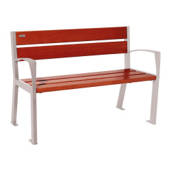 Banc bois/acier Silaos 5 lames Procity, avec accoudoir, lg. 1200 mm, fixation platines - Acajou/Gris soie