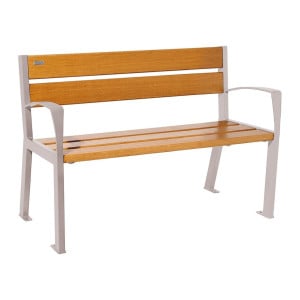 Banc bois/acier Silaos 5 lames Procity, avec accoudoir, lg. 1200 mm, fixation platines - Chêne clair/Gris soie